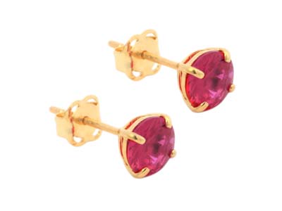 9ct Yellow Gold Birthstone Earrings 5mm Round Created Ruby - July - Standard Image - 1