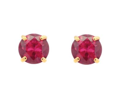 9ct Yellow Gold Birthstone Earrings 5mm Round Created Ruby - July - Standard Image - 2
