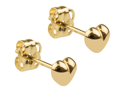 9ct Yellow Gold Plain Heart Stud Earrings 