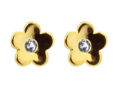 9ct Yellow Gold Flower Stud        Earrings Set With Cubic Zirconia - Standard Image - 1