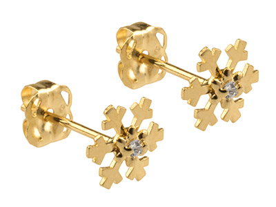 9ct Yellow Gold Snowflake Stud     Earrings Set With Cubic Zirconia - Standard Image - 2