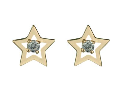 9ct Yellow Gold Cubic Zirconia Star Stud Earrings - Standard Image - 1