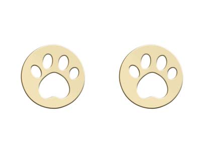 9ct Yellow Gold Paw Print Outline  Stud Earrings
