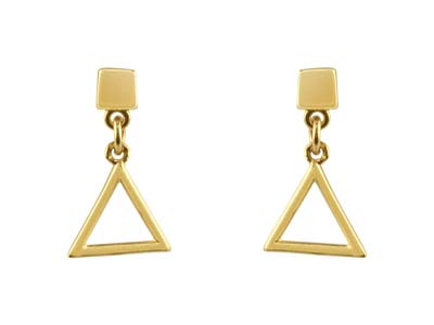 9ct Yellow Gold Triangle Outline   Drop Stud Earrings - Standard Image - 1