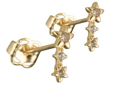 9ct Yellow Gold Triple Star        Cubic Zirconia Stud Earrings - Standard Image - 2