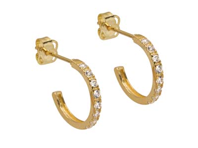 9ct Yellow Gold Hoop Earrings Set  With Cubic Zirconia - Standard Image - 2