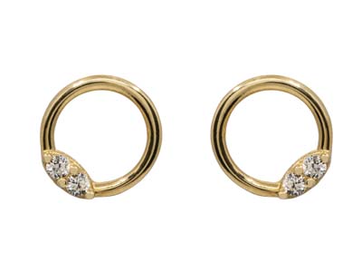 9ct Yellow Gold Circle Outline     Earrings With Cubic Zirconia