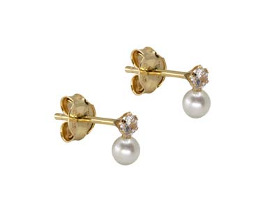 9ct Yellow Gold Pearl And           Cubic Zirconia Design Stud Earrings - Standard Image - 2