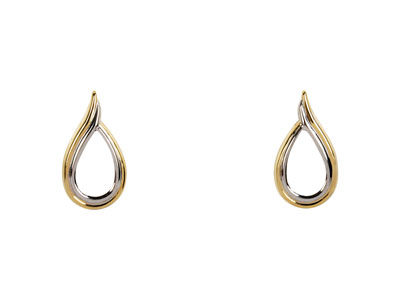 9ct Yellow Gold Two Tone Curved    Drop Stud Earrings - Standard Image - 1