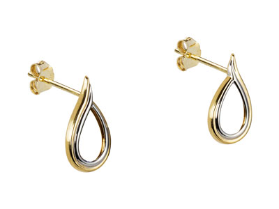 9ct Yellow Gold Two Tone Curved    Drop Stud Earrings - Standard Image - 2