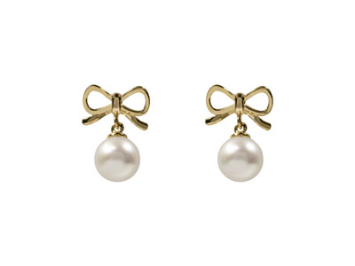 9ct Yellow Gold Bow And Freshwater Pearl Drop Earrings