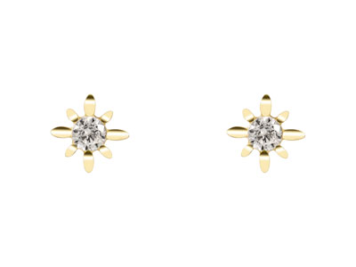 9ct Yellow Gold Celestial Design   Stud Earrings With Cubic Zirconia