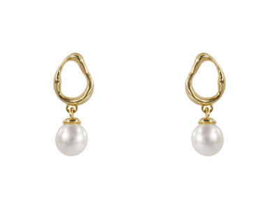 9ct Yellow Gold Asymetrical        Freshwater Pearl Drop Earrings
