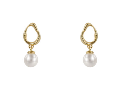 9ct Yellow Gold Asymetrical        Freshwater Pearl Drop Earrings