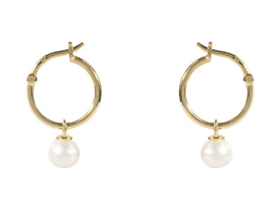 9ct Yellow Gold Freshwater Pearl   Drop Hoop Earrings Hallmarked