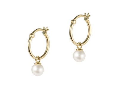 9ct Yellow Gold Freshwater Pearl   Drop Hoop Earrings Hallmarked - Standard Image - 2
