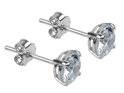 9ct White Gold 5mm Round           Cubic Zirconia Studs Basket - Standard Image - 2