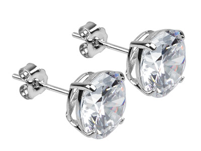 9ct White Gold 8mm Round           Cubic Zirconia Stud Earring - Standard Image - 2