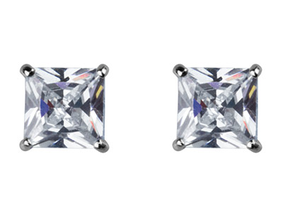 9ct White Gold 4mm Cubic Zirconia  Square Stud Earring - Standard Image - 2