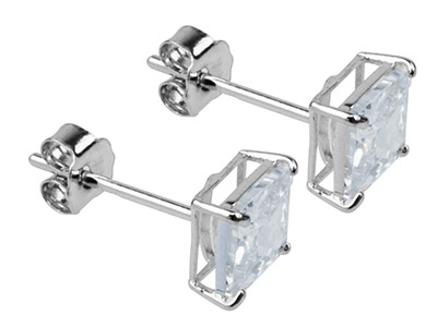 9ct White Gold 5mm Square          Cubic Zirconia Stud Earrings - Standard Image - 2