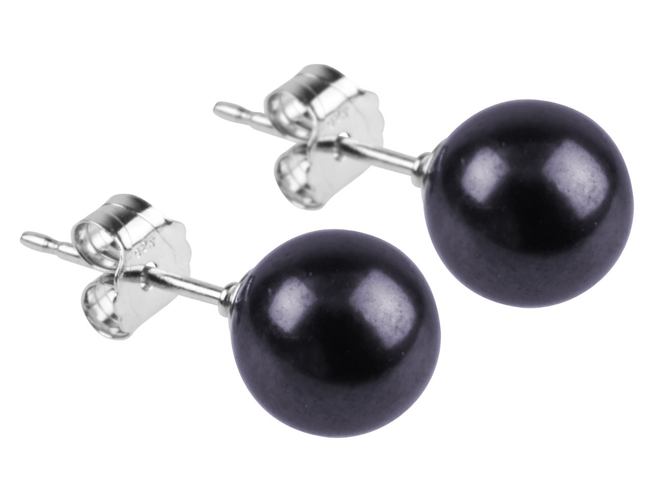 Sterling Silver 77.5mm Round Black Pearl Stud Earrings