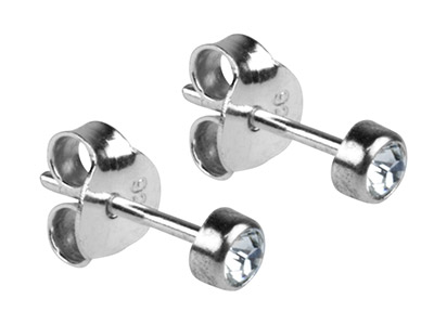 Sterling Silver Earrings Round 3mm Cubic Zirconia Bezel Stud - Standard Image - 2