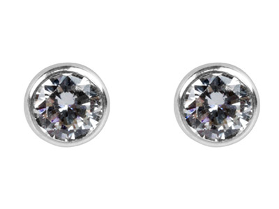 Sterling Silver Earrings Round 4mm Cubic Zirconia Bezel Stud