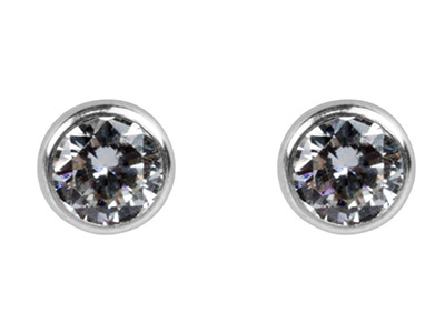 Sterling Silver Earrings Round 5mm Cubic Zirconia Bezel Stud