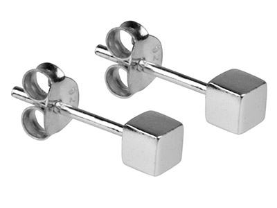 Sterling Silver Earrings Cube Stud - Standard Image - 2