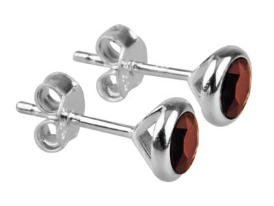 Sterling Silver Earrings January   Birthstone 4mm Garnet Crystal - Standard Image - 1
