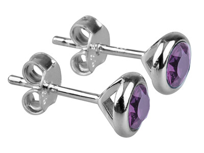 Sterling Silver Earrings February  Birthstone 4mm Amethyst Crystal - Standard Image - 1