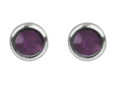 Sterling Silver Earrings February  Birthstone 4mm Amethyst Crystal - Standard Image - 2