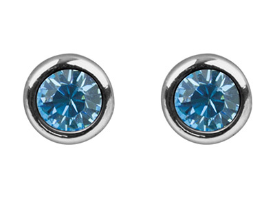 Sterling Silver Earrings March     Birthstone 4mm Aqua Crystal - Standard Image - 2