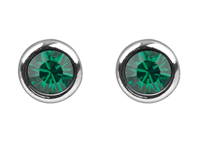 Sterling Silver Earrings May       Birthstone 4mm Emerald Crystal - Standard Image - 2