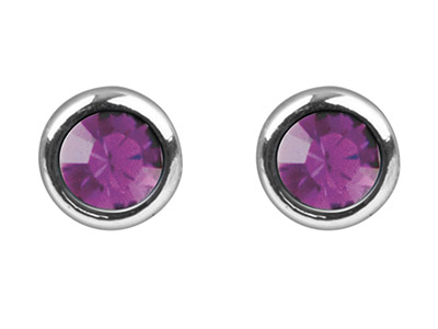 Sterling Silver Earrings June      Birthstone 4mm Light Amethyst      Crystal - Standard Image - 2