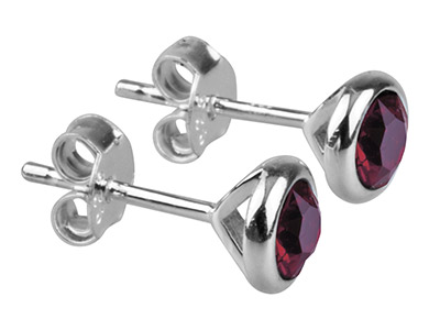 Sterling Silver Earrings July      Birthstone 4mm Ruby Crystal
