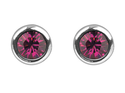 Sterling Silver Earrings July      Birthstone 4mm Ruby Crystal - Standard Image - 2