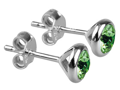 Sterling Silver Earrings August    Birthstone 4mm Peridot Crystal