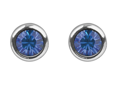 Sterling Silver Earrings September Birthstone 4mm Sapphire Crystal - Standard Image - 2