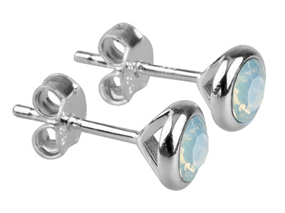 Sterling Silver Earrings October   Birthstone 4mm White Opal Crystal
