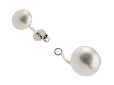 Sterling Silver White Button        Fresh Water Pearl Stud Earrings     With Interchangeable Pearl Set Drop - Standard Image - 3