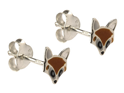 Sterling Silver Fox Enamel Stud    Earrings