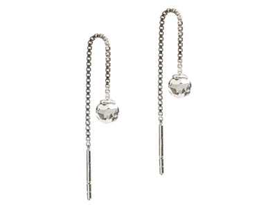 Sterling Silver Threadable Earrings With Crystal Ball - Standard Image - 1