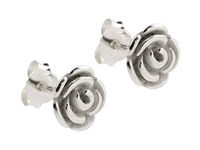 Sterling Silver Rose Stud Earrings - Standard Image - 2