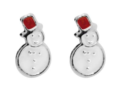 Sterling Silver Snowman Enamel Stud Earrings