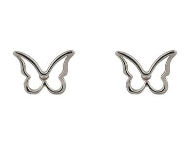 Sterling Silver Butterfly Outline  Stud Earrings