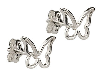 Sterling Silver Butterfly Outline  Stud Earrings - Standard Image - 2