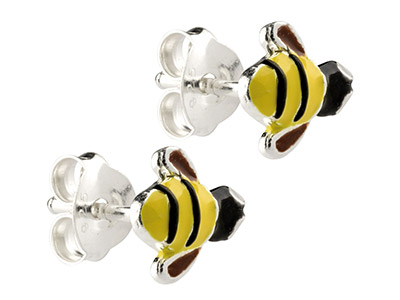 Sterling Silver Bumble Bee Enamel  Stud Earrings - Standard Image - 2