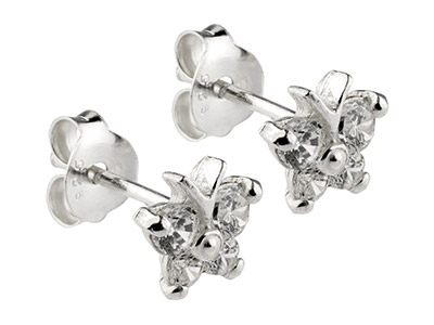 Sterling Silver Butterfly Stud     Earrings With Colourless           Cubic Zirconia - Standard Image - 2