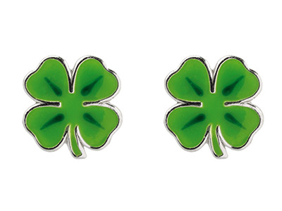 Sterling Silver Four Leaf Clover   Enamel Stud Earrings - Standard Image - 1